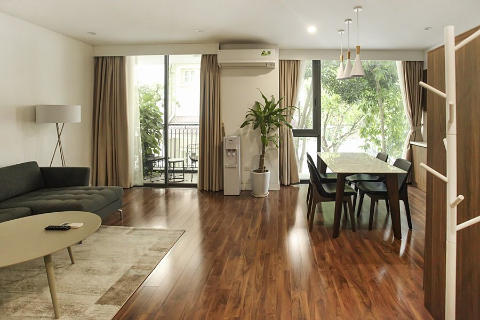 Bright, elegant apartment with chill balcony and wooden floor for rent in Tay Ho str.