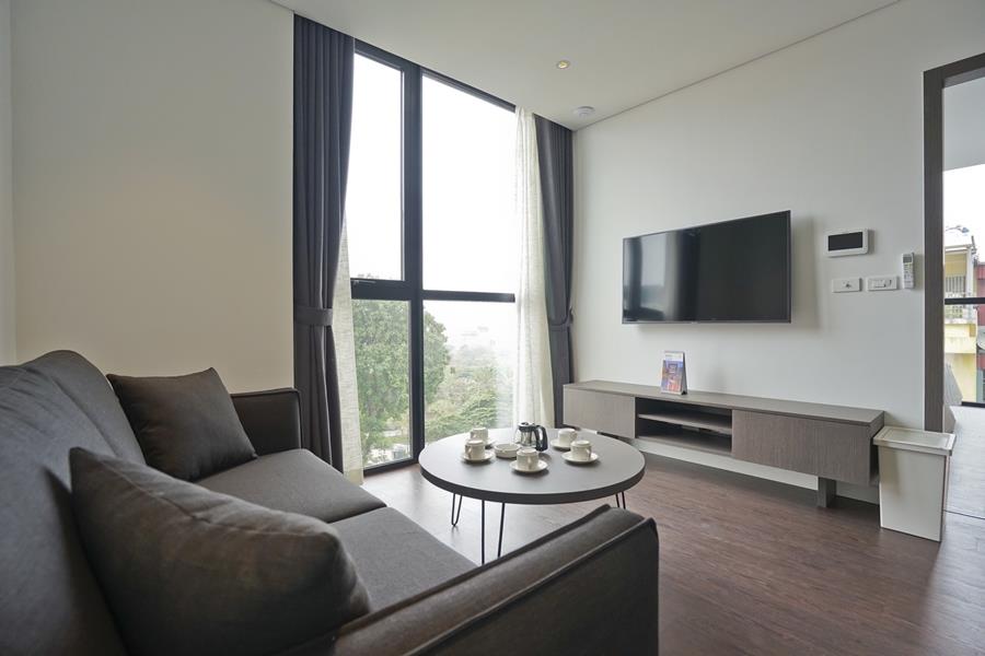 Bright 01 bedroom serviced apartment for rent at Buoi St, Ba Dinh dist. high floor