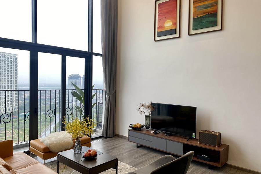 Modern style 02 bedroom duplex apartment at Pentstudio Tay Ho, balcony with open city view.
