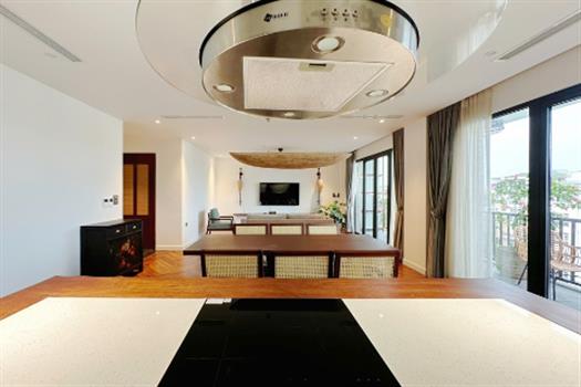 Cozy wooden style 3 bedroom apartment for rent in Ba Dinh
