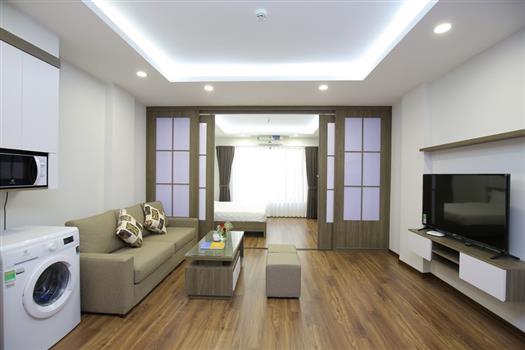Elegant wooden style one bedroom apartment in Ba Dinh