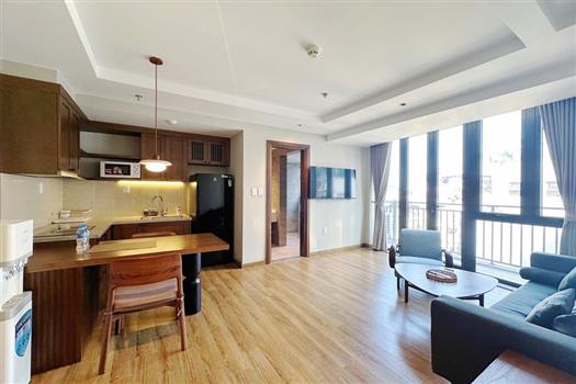 Street view 1 bedroom apartment, airy balcony for rent in Ba Dinh