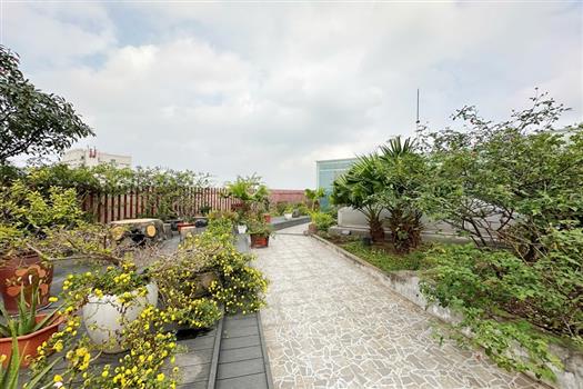 Fully furnished 3-bedroom apartment at Sun Red River, Hanoi. Features a rooftop garden.
