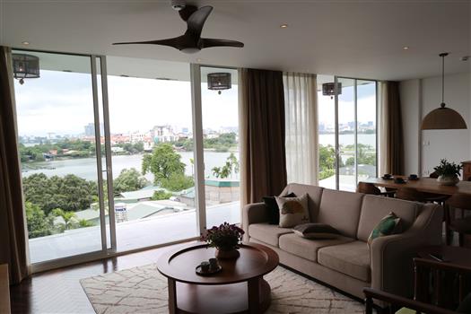 Classy open lake view 3 bedroom with wooden style in Tay Ho