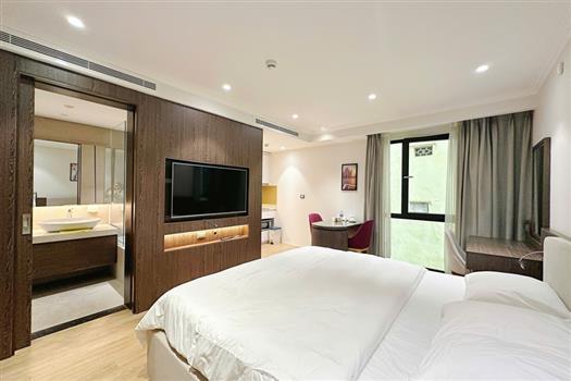 Modern studio apartment with gym for rent in Truc Bach area, high floor.