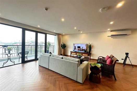 Brand new 3-bedroom apartment for rent on Xuan Dieu Street, stunning lake views.