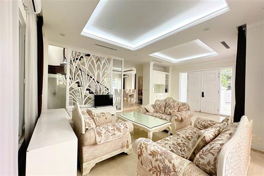 Luxurious Neoclassical Villa for Rent in Vinhome Riverside with 5 beds and a home theater.